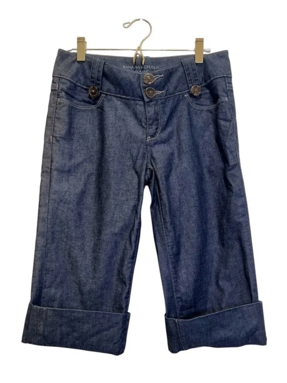 Vintage Banana Republic Classic Chambray Gaucho Bermuda Shorts Sailor Waist 0P